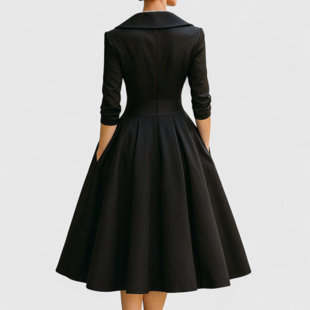 Fauquette Wrap V-Neck Midi Dress with Three-Quarter Sleeves