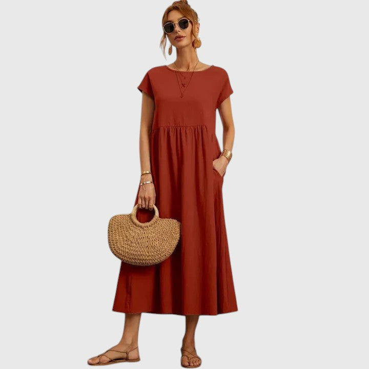 Karitas A-Line Midi Dress with Short Sleeves