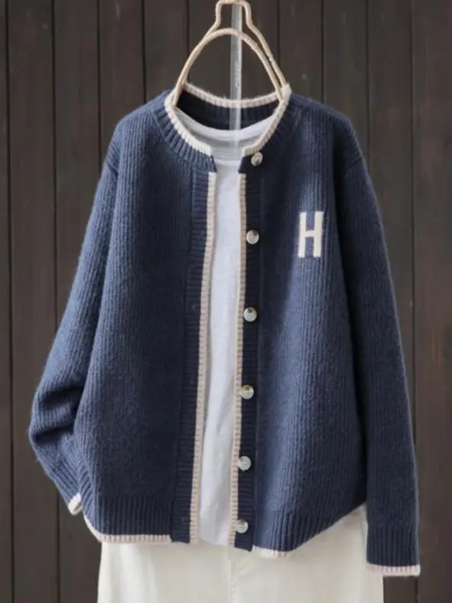 Sigeburh Button-Down Ribbed Knit Cardigan
