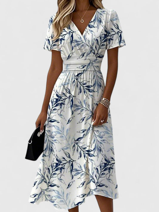 Aldonza Wrap V-Neck Short Sleeve Midi Dress