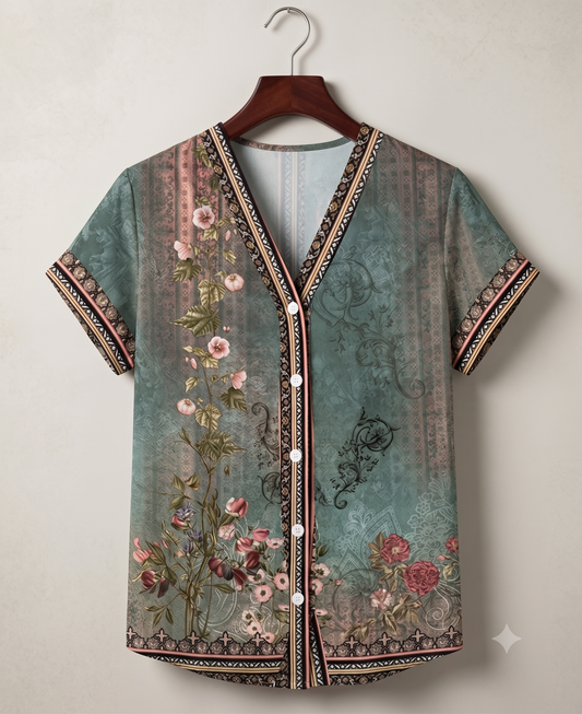 Jeanneton Floral Button-Down V-Neck Blouse
