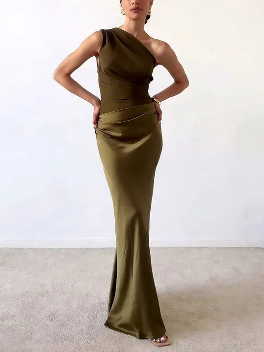 Velasquita One-Shoulder Pleated Maxi Dress