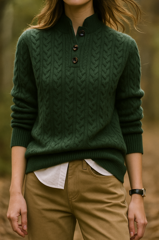 Elined Button-Up Cable Knit Sweater