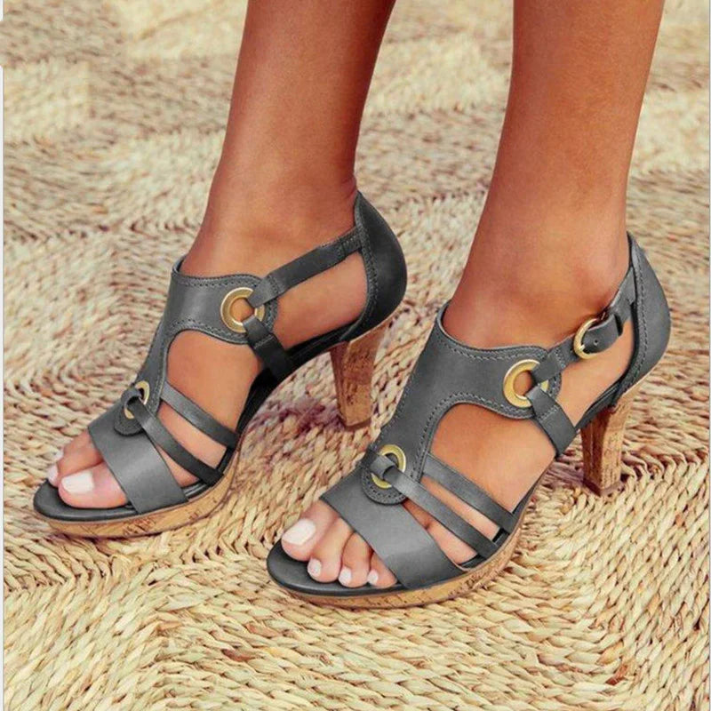 Arsinoe Block Heel Sandals with Open Toe and Straps