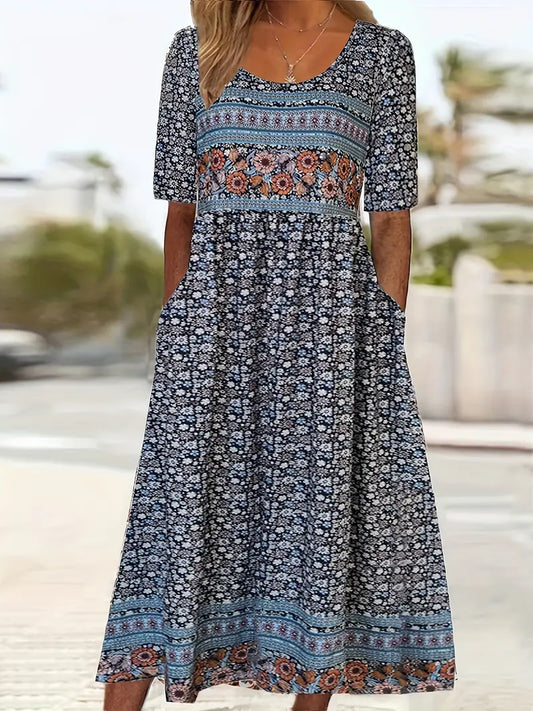 Bojana Boho Print A-Line Midi Dress