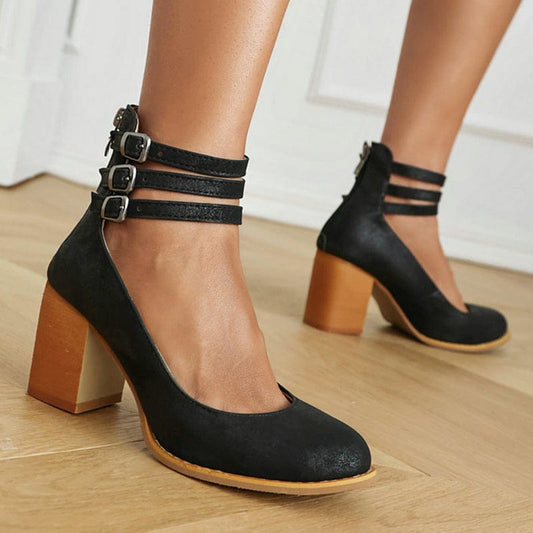Gizella Triple Buckle Block Heel Ankle Boots