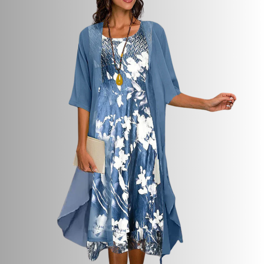 Ledicia Floral Midi Dress Set with Cardigan