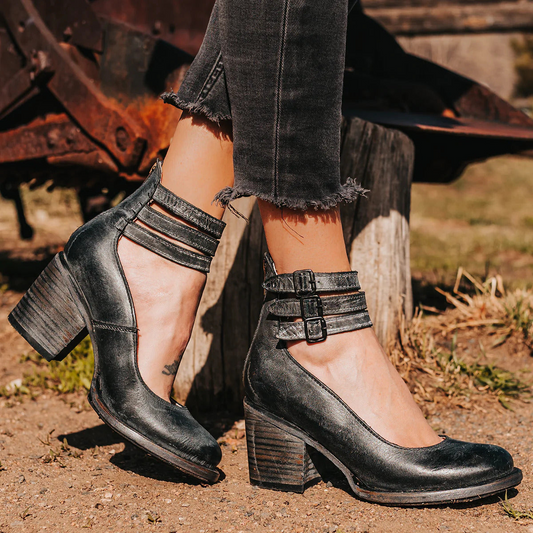 Merewenna Block Heel Ankle Boots with Buckle Straps