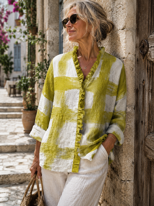 Baukje Button-Down Ruffle V-Neck Blouse