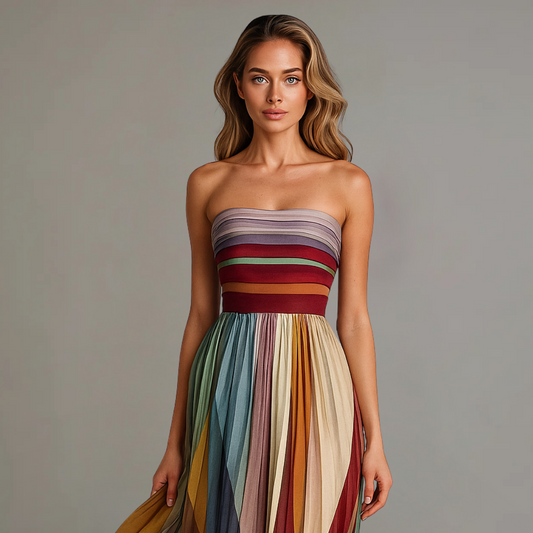 Stratonike Pleated Maxi Strapless Dress