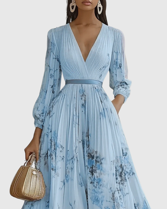Noele V-Neck Pleated Maxi Dress