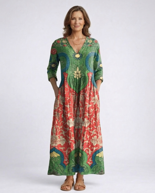 Aymeline V-Neck Maxi Dress with Long Sleeves