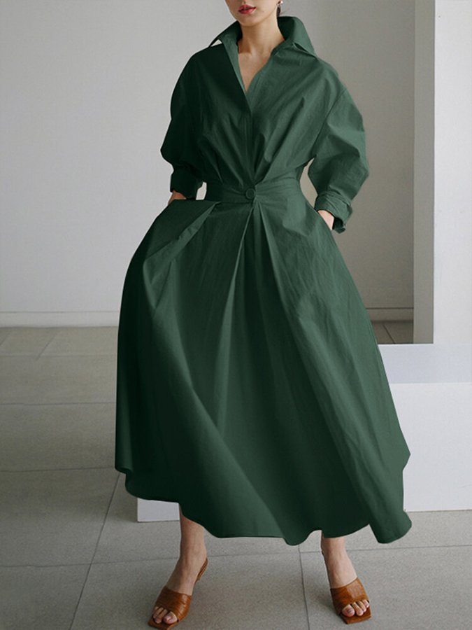 Timarete Maxi Shirt Dress with Belt and Long Sleeves