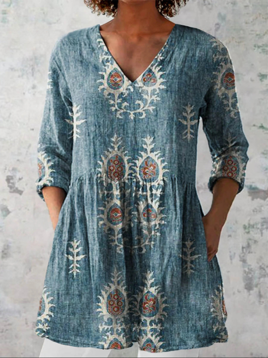 Despina Embroidered V-Neck Tunic Shirt