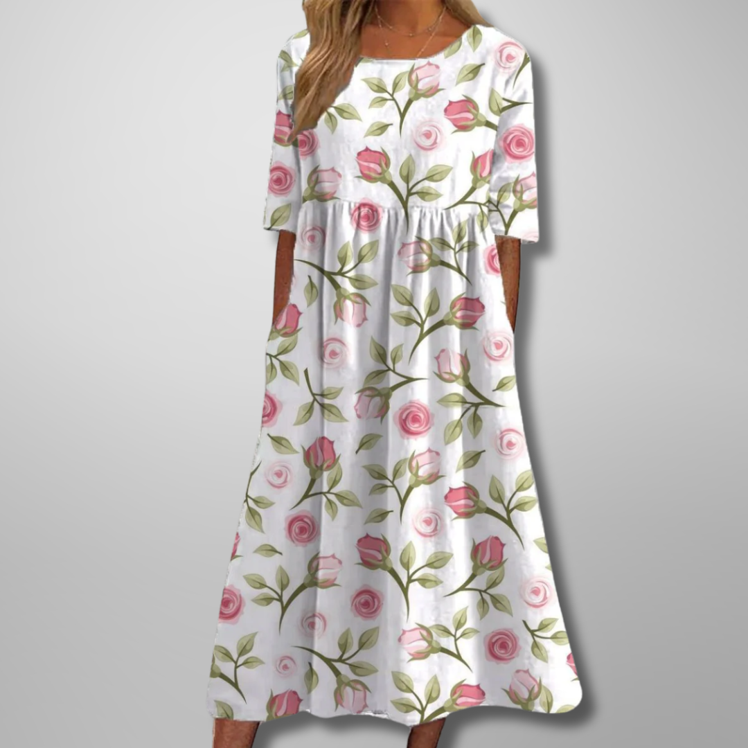 Jovanka Floral Midi Dress with Short Sleeves