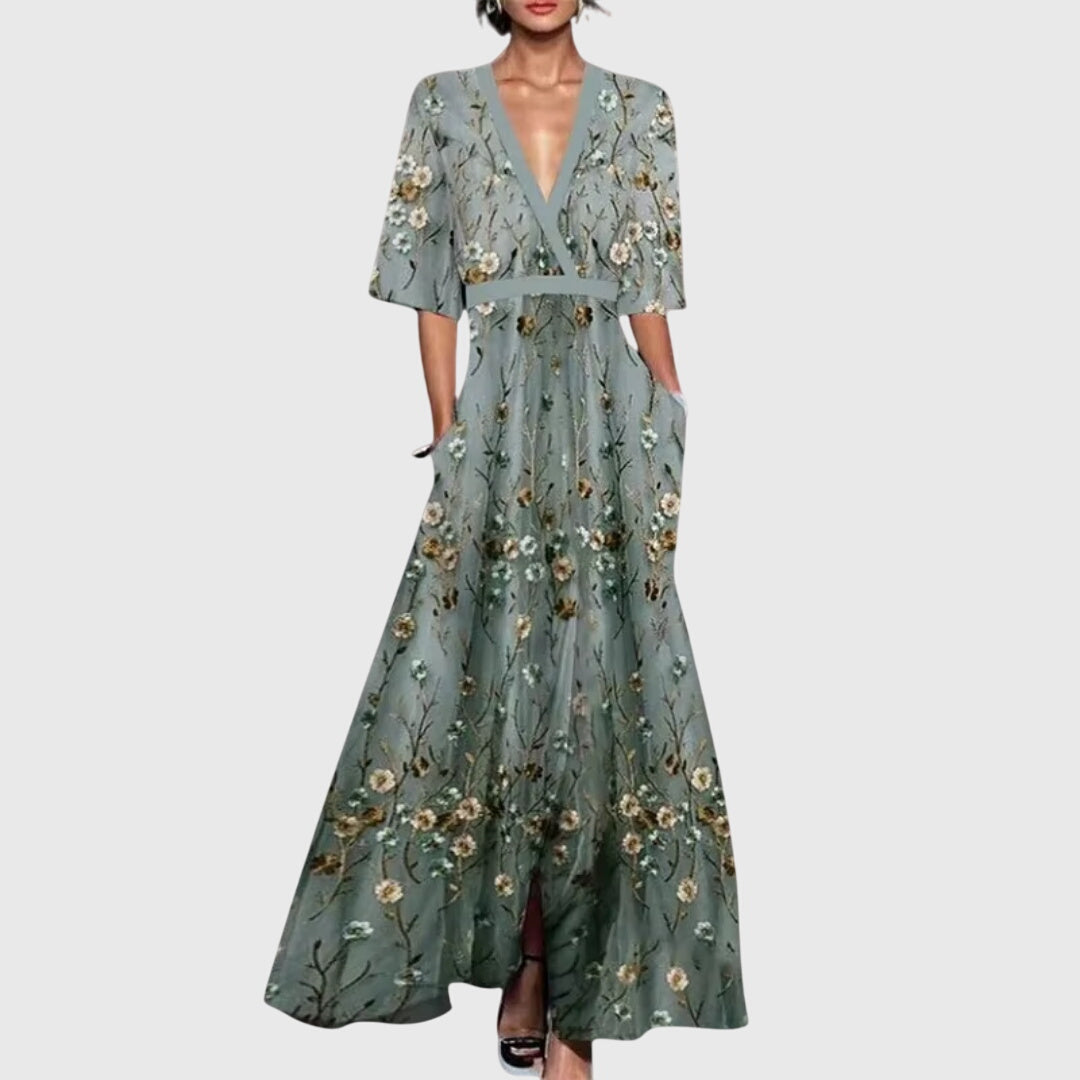 Oriana Wrap Maxi Dress with V-Neck