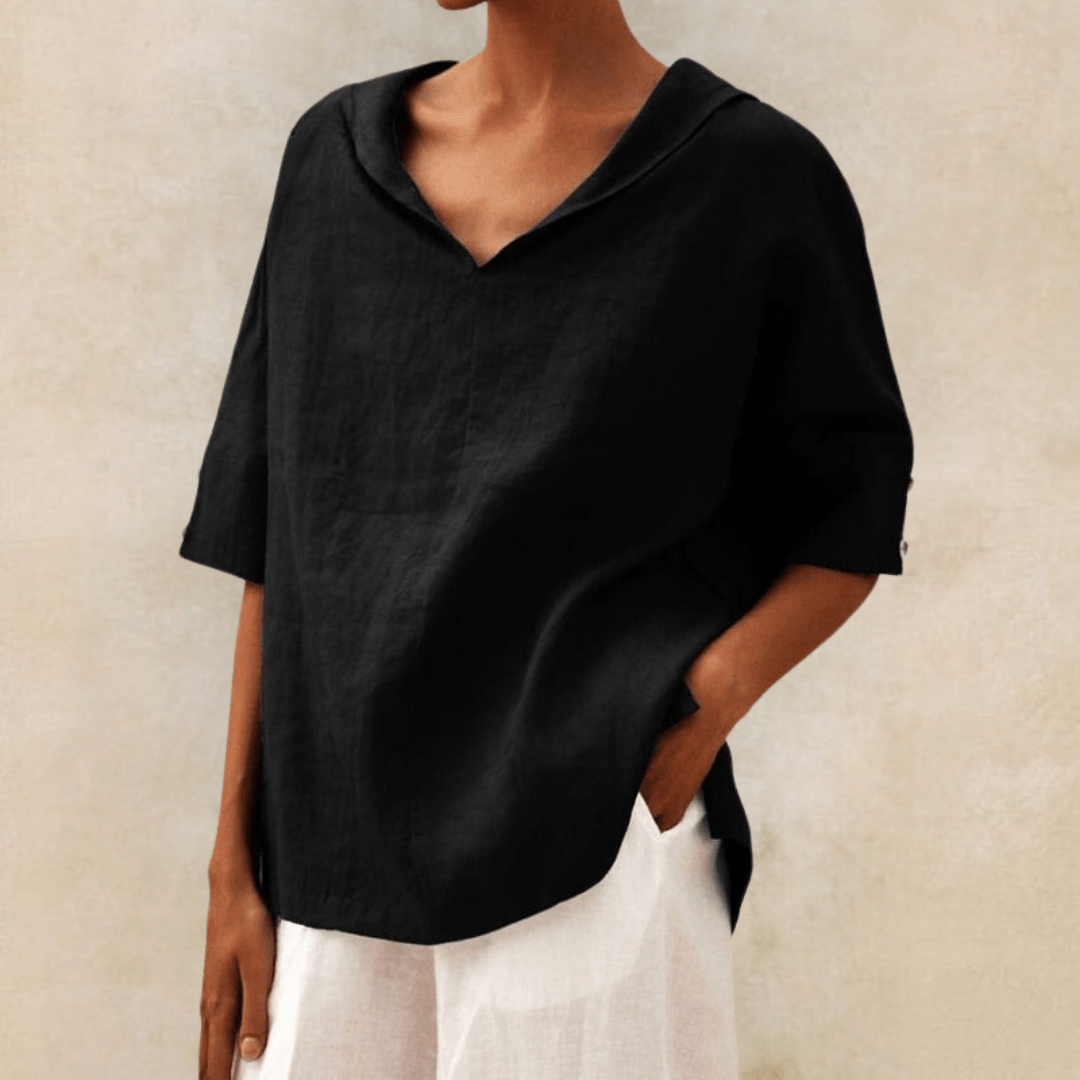 Mahaude Linen V-Neck Hooded Tunic Top