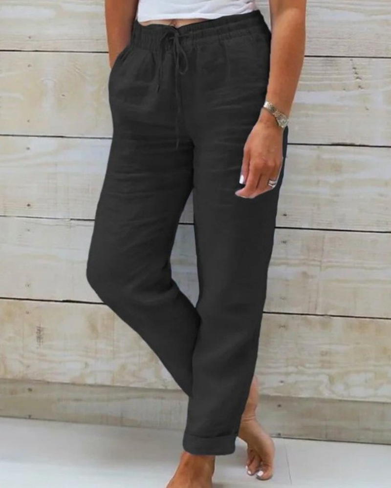 Renaude Linen Straight Leg Drawstring Trousers