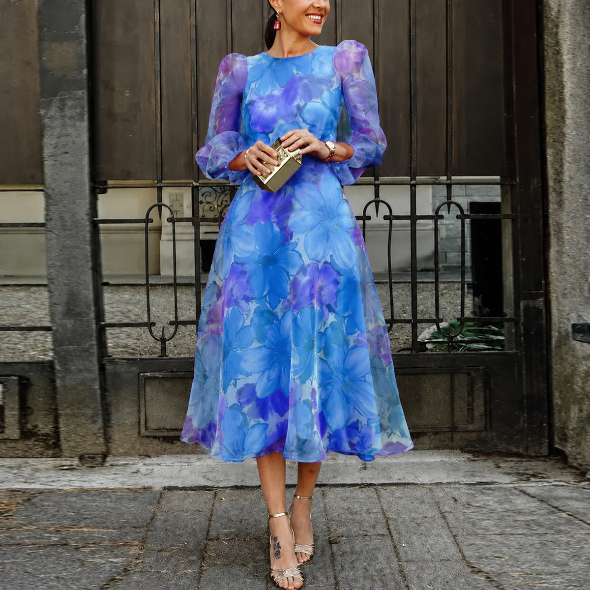 Gayane Floral Wedding Guest Midi Dress