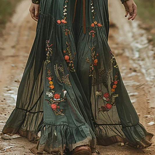 Golnar Embroidered Maxi Dress with V-Neck