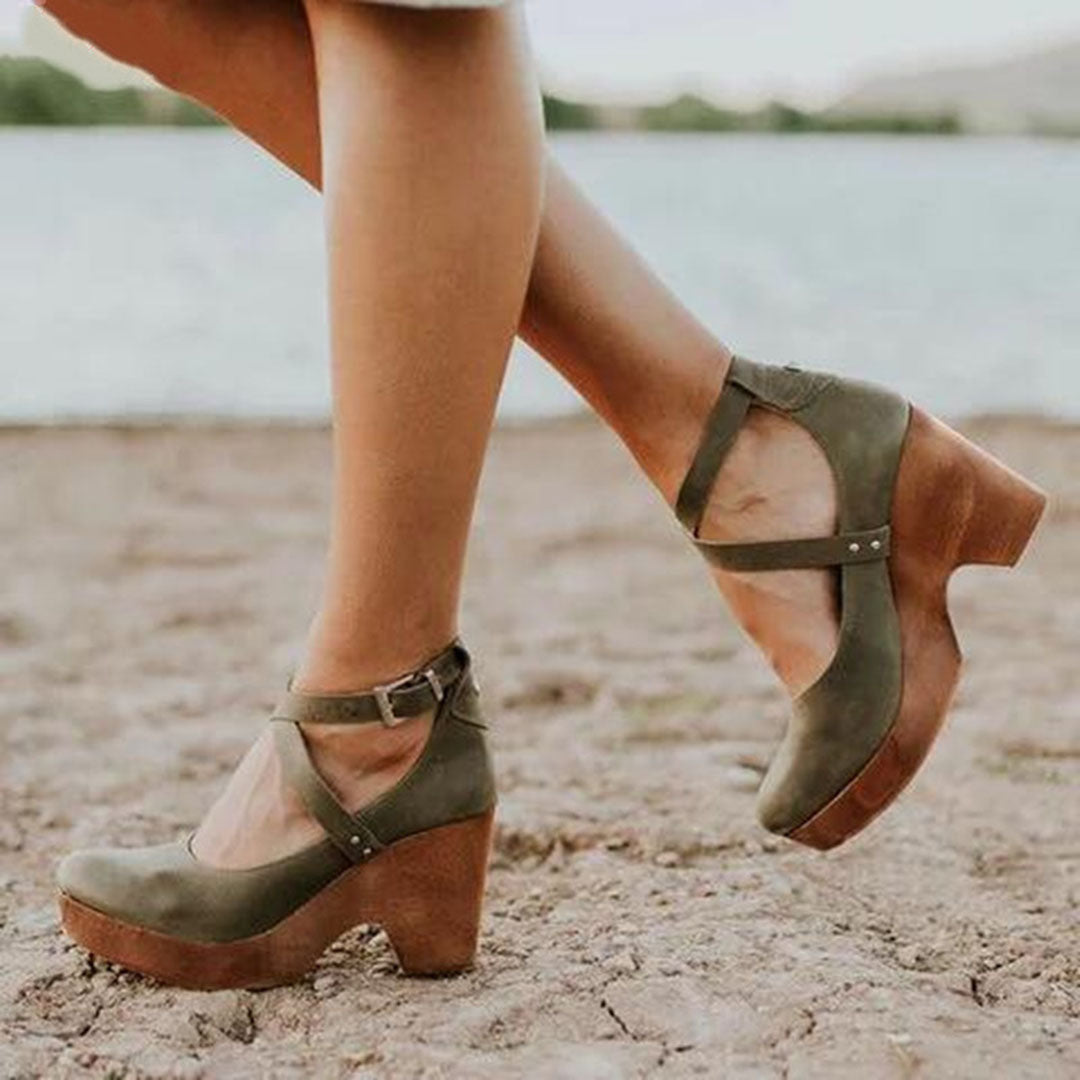 Piroska Platform Wedge Heels with Ankle Strap