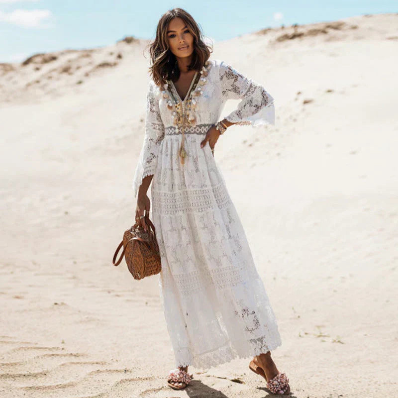 Polyxena Lace Maxi Dress with Long Sleeves