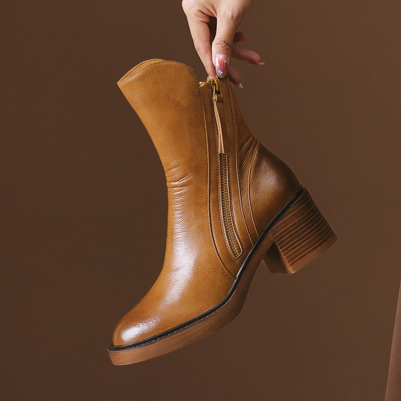 Doutzen Block Heel Zip-Up Ankle Boots