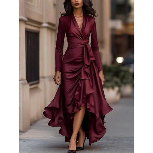 Luljeta Wrap V-Neck Long Sleeve Maxi Dress