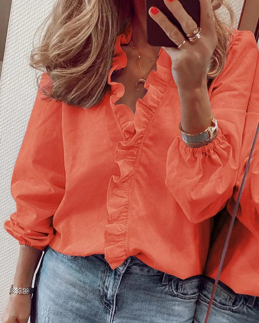 Alfhild Ruffle-Trim Button-Down Blouse