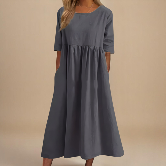 Colinette Linen Gathered Waist Midi Dress