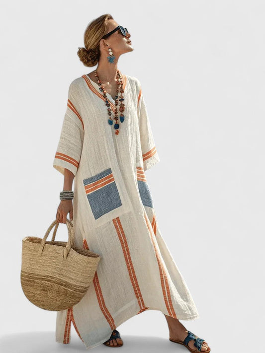 Flutura V-Neck Maxi Dress with Short Sleeves