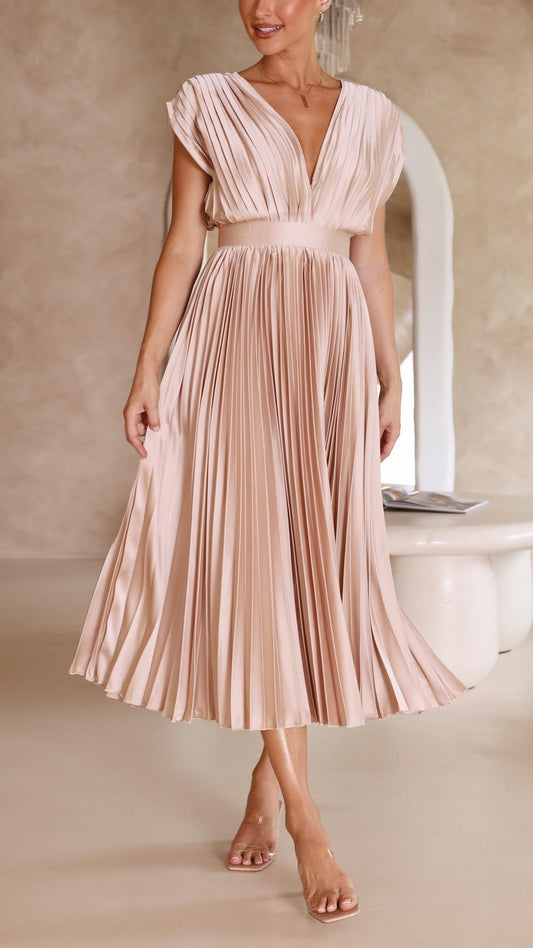 Ubaldina Pleated V-Neck Maxi Dress