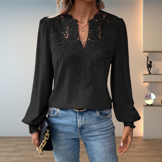 Zoraide Lace V-Neck Long Sleeve Blouse