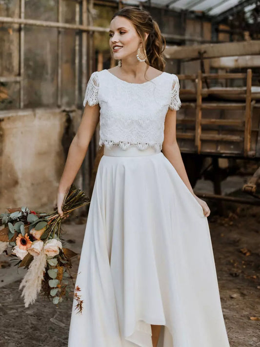 Drusilla Lace Maxi Dress Set with Short Sleeves