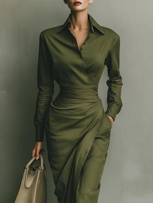 Eanflaed Belted Maxi Shirt Dress