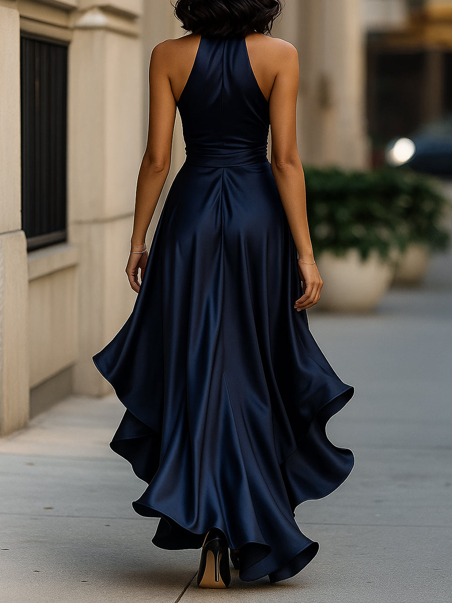 Nefeli Halter Wrap Maxi Dress with High Slit
