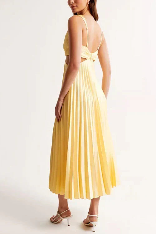Seonhwa Wedding Guest Pleated Maxi Dress with V-Neck