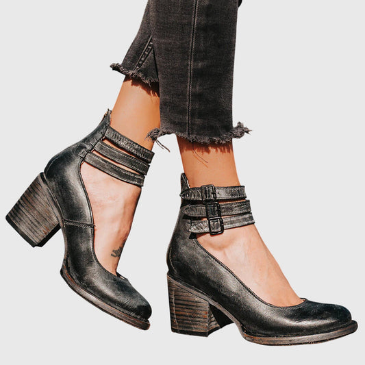 Dulcelina Block Heel Ankle Strap Booties