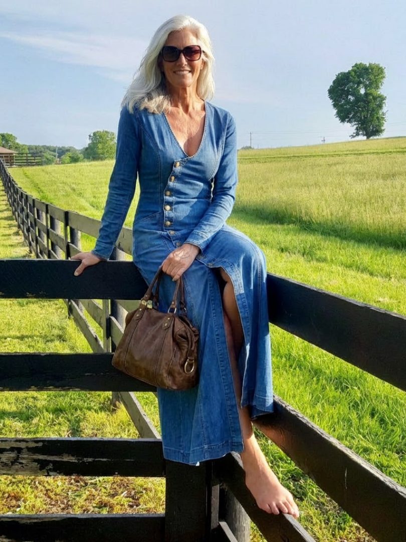 Ragenilde Denim Maxi Dress with Button-Front