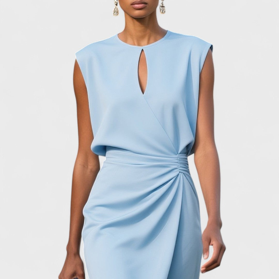 Khadija Sleeveless Wrap Dress with Keyhole Neck