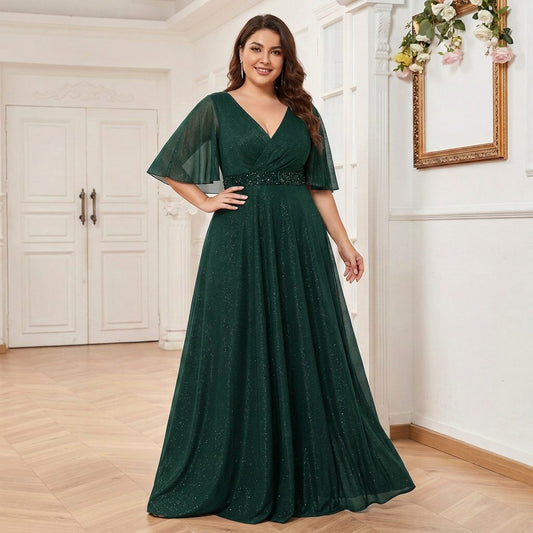 Oriane Draped Maxi Dress for Weddings & Brunch, V-Neck