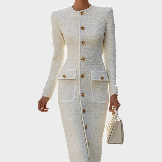 Perrette Tweed Button-Down Midi Dress for Office Days
