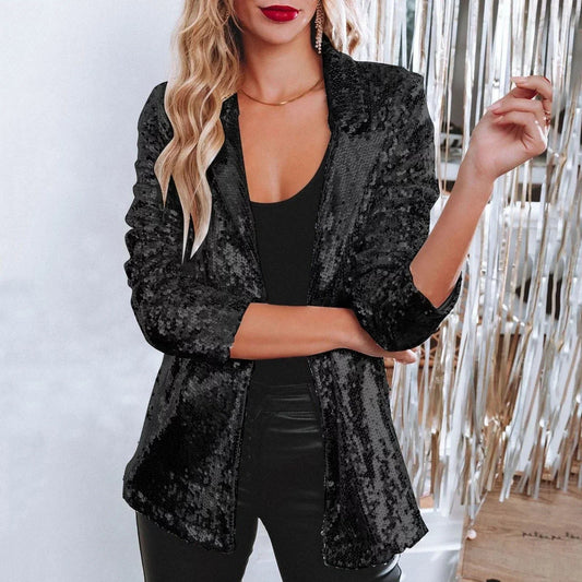 Xaviere Sequin Fitted Blazer for Parties, Stand Collar