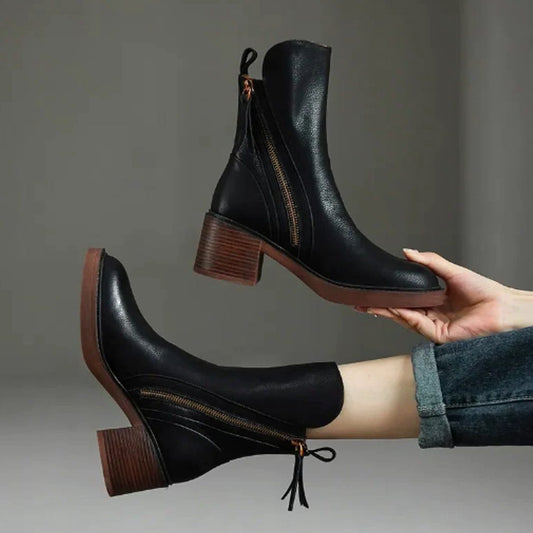Jehanette Block Heel Ankle Boots with Side Zip