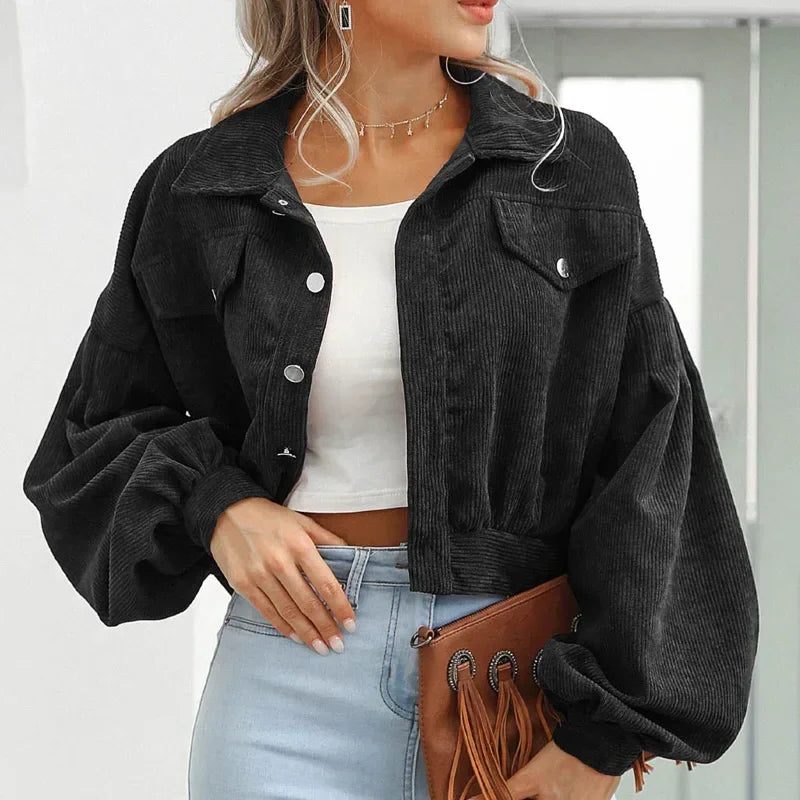 Eldegonde Corduroy Cropped Bomber Jacket