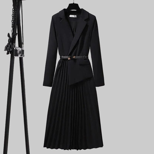 Solenne Pleated Blazer Dress for Office Days, Tailored