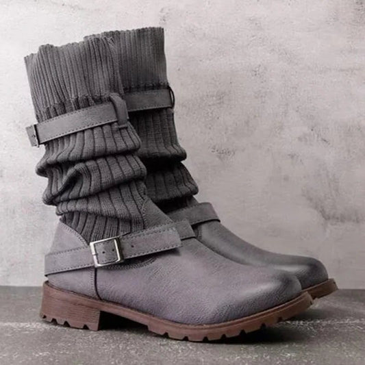 Lubine Knit Slouch Winter Boots for Cold Days, Buckled
