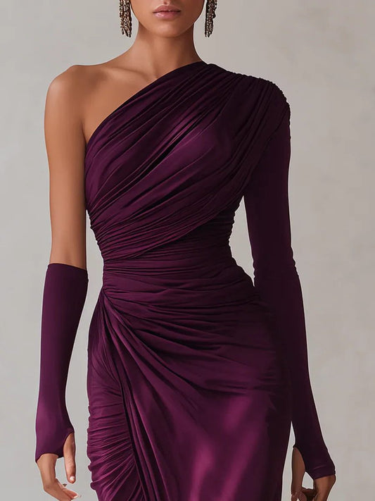 Alaine One-Shoulder Ruched Maxi Dress, Leg Split