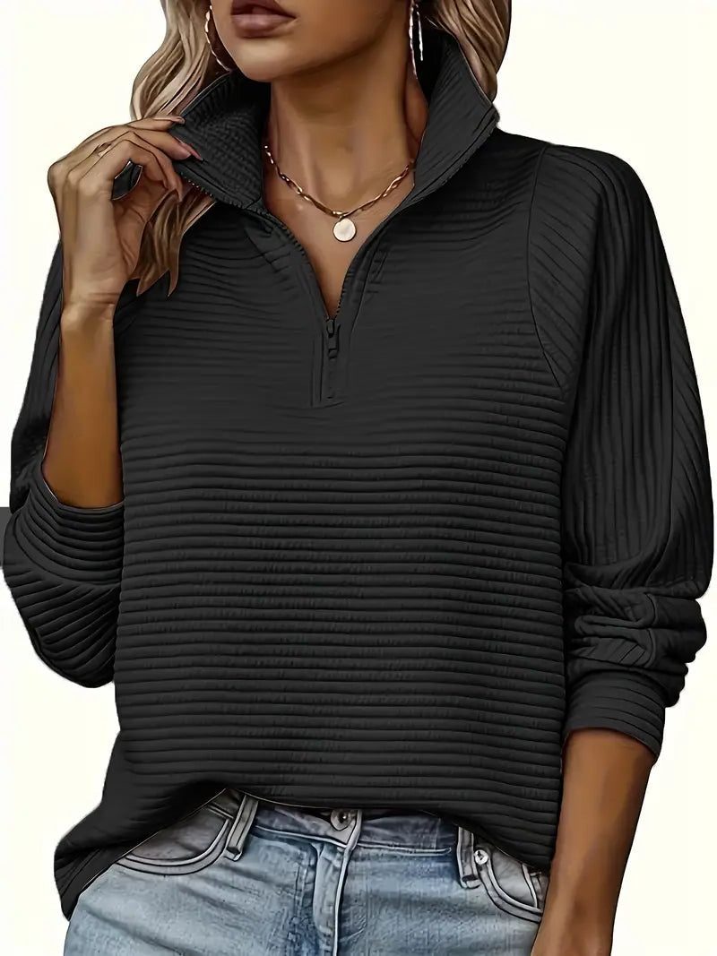 Orlanda Ribbed Knit Half-Zip Funnel Neck Sweater