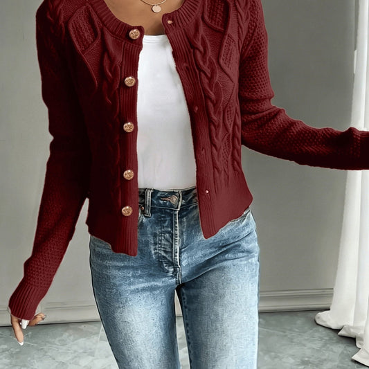 Rixende Cable Knit Cardigan for Cold Days, Button-Front